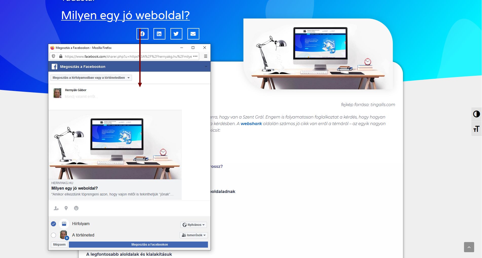 Egyéni kép megjelenítése Facebook megosztás során